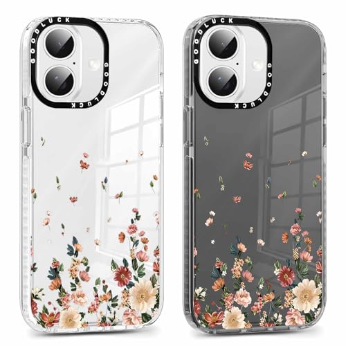 Coiwxmoi 2 Stück Transparent Handyhülle für iPhone 16 6,1" Hülle, Aesthetic Blumen Muster Durchsichtig Case Mädchen Frauen Schutzhülle, Weich Silikon TPU Bumper Stoßfeste Cover für iPhone 16,01 von Coiwxmoi