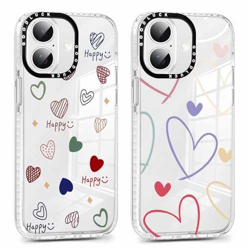 Coiwxmoi 2 Stück Transparent Handyhülle für iPhone 16 6,1" Hülle, Aesthetic Bunt Herz Muster Durchsichtig Case Mädchen Frauen Schutzhülle, Weich Silikon TPU Bumper Stoßfeste Cover für iPhone 16,01 von Coiwxmoi