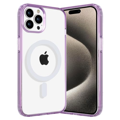 Coiwxmoi Hülle für iPhone 15 Pro 6,1", Magnetisch Transparent Handyhülle Kompatibel mit MagSafe Kabellosem Laden, PC Rückseite + Dünn TPU Silikon Bumper Stoßfest Schutzhülle für iPhone 15 Pro, Lila von Coiwxmoi