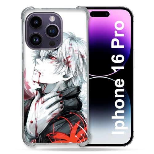 Cokitec Verstärkte Schutzhülle für Apple iPhone 16 Pro Manga Tokyo Ghoul Kaneki, Weiß von Cokitec