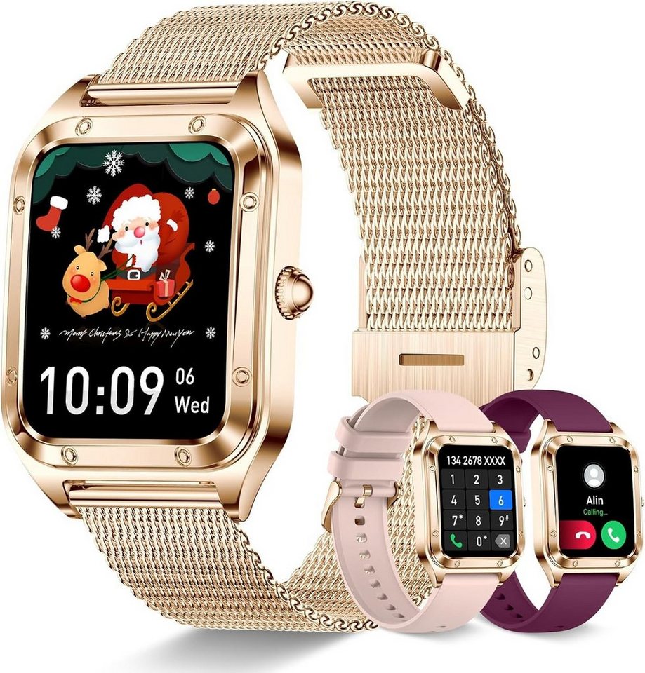 Colesma Smartwatch (1,59 Zoll, Android, iOS), Damen mit Telefonfunktion, Blutdruck Herzfrequenz SpO2 Sport-Modi von Colesma