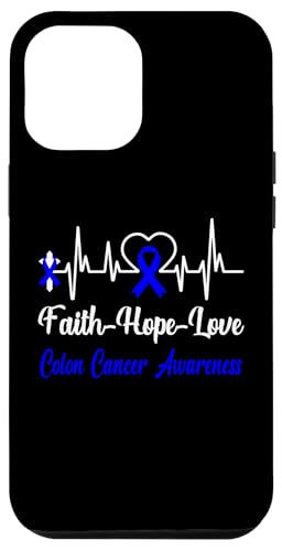 Hülle für iPhone 12 Pro Max Darmkrebsbewusstsein Herzschlag Christian Kreuz Glaube blau von Colon Cancer Awareness products (Lwaka)