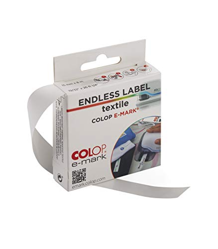 COLOP Textiletiketten e-Mark, zum Aufbügeln, Endlosetikett 14 mm x 8 m Rolle, stark haftend und langlebig, für Textile Oberflächen. Zubehör e-Mark, e-Mark Create und e-Mark go. von Colop