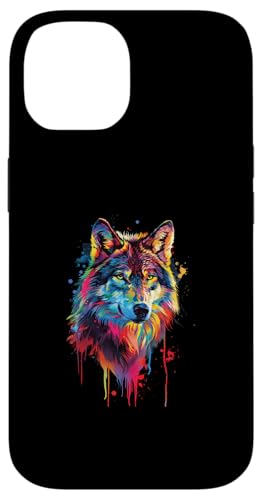 Hülle für iPhone 14 Wolf, bunt von Colorful Animal Design