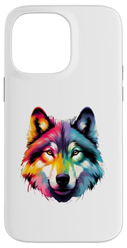 Hülle für iPhone 14 Pro Max Mehrfarbige Kunst, bunter Wolf von Colorful Animals Co.