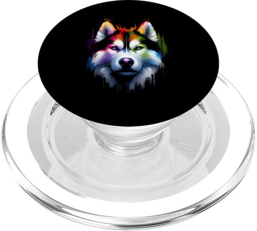 Mehrfarbige Kunst, bunter Husky-Hund PopSockets PopGrip für MagSafe von Colorful Animals Co.