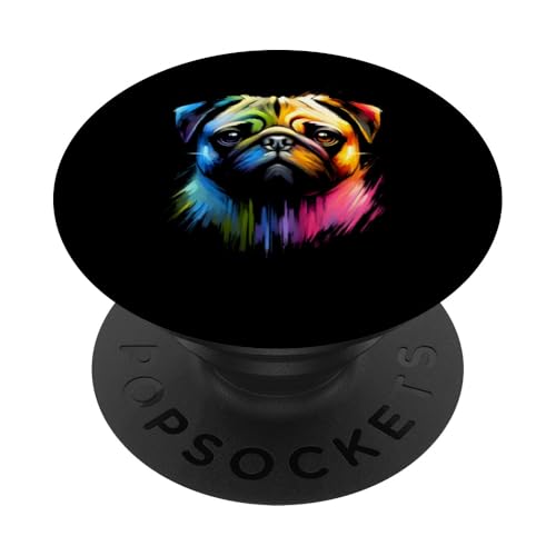 Mehrfarbige Kunst, bunter Mops PopSockets Klebender PopGrip von Colorful Animals Co.