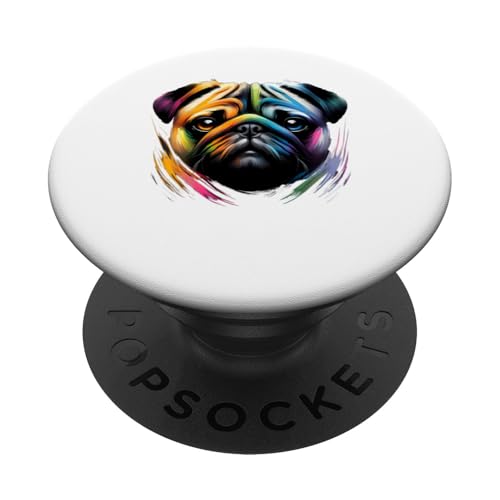 Mehrfarbige Kunst, bunter Mops PopSockets Klebender PopGrip von Colorful Animals Co.