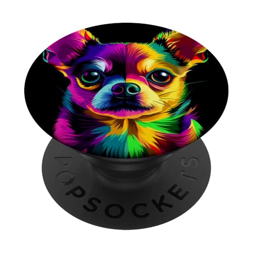 Bunter Chihuahua-Kopf, niedlicher Welpen-Hundeliebhaber, Schwarz PopSockets mit austauschbarem PopGrip von Colorful Dog Face