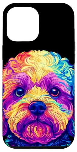 Hülle für iPhone 14 Pro Max Buntes Bichon-Frisé-Gesicht, niedlicher Hundeliebhaber, für Männer und Frauen, Schwarz von Colorful Dog Face