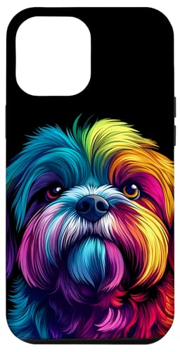 Hülle für iPhone 14 Pro Max Buntes Lhasa Apso-Gesicht, niedlicher Hundeliebhaber, für Männer und Frauen, Schwarz von Colorful Dog Face