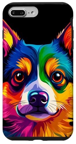 Hülle für iPhone 7 Plus/8 Plus Buntes Corgi-Gesicht, niedlicher Welpen-Hundeliebhaber, für Männer und Frauen, Schwarz von Colorful Dog Face