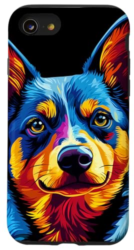 Hülle für iPhone SE (2020) / 7 / 8 Buntes blaues Heeler-Gesicht für australische Rinder von Colorful Dog Face