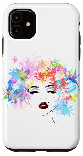 Hülle für iPhone 11 Hübsches Gesicht, Vögel, Blumen, Mädchen, Sommer, Kolibris von Colorful art