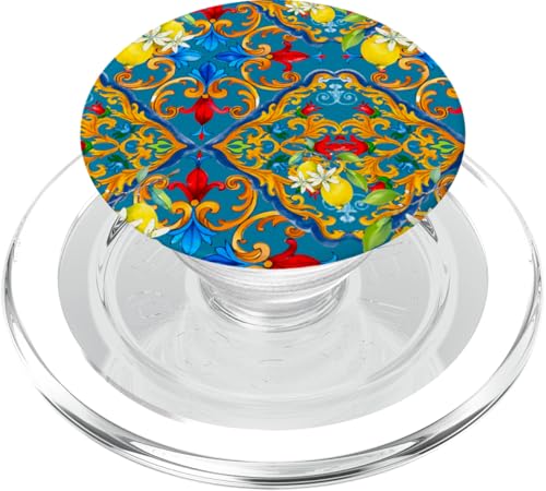 Sommer Zitrone Mediterraner Stil Blau Barock Kunst PopSockets PopGrip für MagSafe von Colorful art