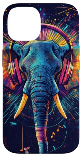 Hülle für iPhone 14 Elefant Musik Tier Kopfhörer Musikliebhaber von Colorful elephant Animal art Wildlife