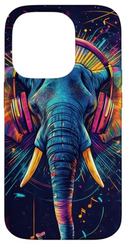 Hülle für iPhone 14 Pro Elefant Musik Tier Kopfhörer Musikliebhaber von Colorful elephant Animal art Wildlife