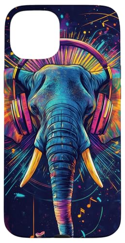 Hülle für iPhone 15 Plus Elefant Musik Tier Kopfhörer Musikliebhaber von Colorful elephant Animal art Wildlife