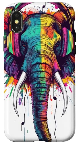 Hülle für iPhone X/XS Elefant Musik Tier Kopfhörer Musikliebhaber von Colorful elephant Animal art Wildlife