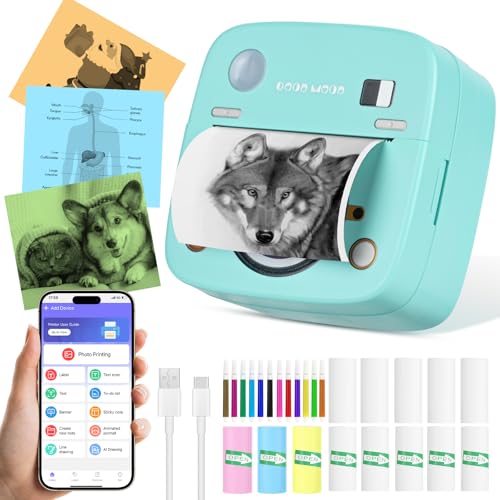 Mini Drucker, Mobiler Fotodrucker, Tragbarer Mini Fotodrucker, Smartphone Drucker, Handy Drucker mit Etikettendruckpapier, Farbigem Papier, Stiften,Tragbarer Taschendrucker für Android, iOS von Comius Sharp