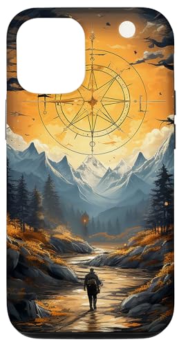 Hülle für iPhone 14 Pro Kompass Wandern Illustration Schwarzer Hintergrund Grafik von Compass Hiking Merch