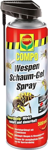 COMPO Wespen Schaum-Gel Spray – Wespenspray mit Sprührohr – wirkt gegen Wespen und Wespennester – Sofort- und Langzeitwirkung – Wespenschaum als Wespenspray – 500 ml von Compo