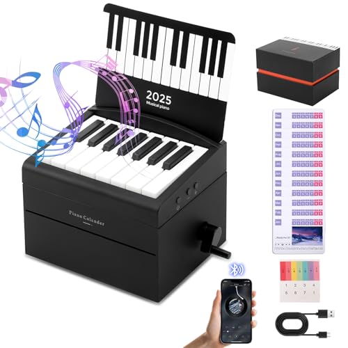 Klavierkalender 2025 Tischkalender, USB aufladbares spielbares Klavier Bluetooth-kompatibel mit 52 vereinfachten Musiknoten in 27 Karten Großartiges Geschenk für die Familie (Schwarz) von ConBlom