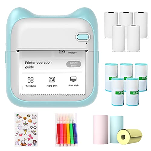 Mini Drucker, Handy Sticker Drucker Fotodrucker für Smartphone für Foto Memo Etikettenlisten, mit 5 Rollen Druckpapier, 5 Rollen Aufkleber, Farbstifte, 3 Rollen Farbpapier und 1 Farbige Aufkleber von ConBlom