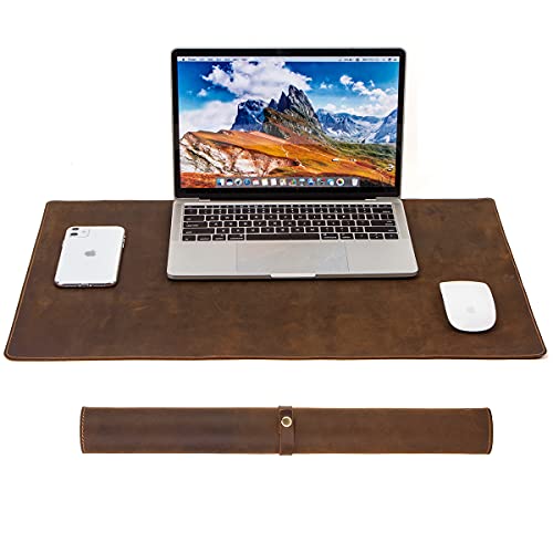 Schreibtischunterlage Mauspad 90 x 45cm Groß Laptop Tischunterlage Echtleder Multifunktionales Office Mousepad für Büro und Zuhause L Braun von Contacts