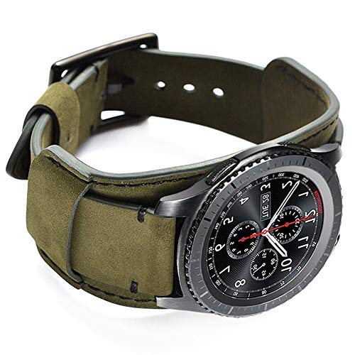 CooBES Kompatibel mit Samsung Galaxy Watch 46mm/Gear S3 Frontier/Galaxy Watch 3 45mm/Classic Armband，22mm Echtes Leder Uhrenarmband Cuff Ersatz Armbänder mit für Männer oder Frauen (22mm, Grün) von CooBES