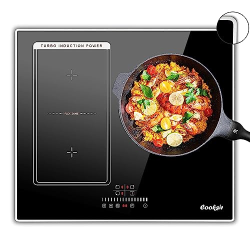 Cooksir Induktionskochfeld mit Rahmen, 60cm Einbau Kochfeld 3 Platten, 6800W, Flex Zone für Grill, Kochfelder 3er, Schieberegler Touch Control, Kindersicherung, Kein Stecker von Cooksir