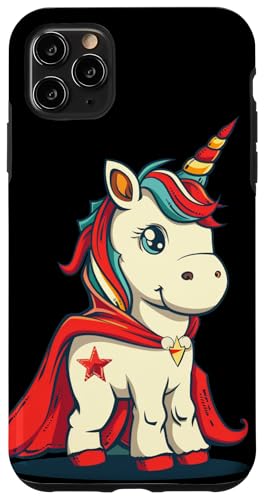 Hülle für iPhone 11 Pro Max Buntes Einhorn-Kostüm mit Umhang und Heldenuniform von Cool Hero Animal with Cape