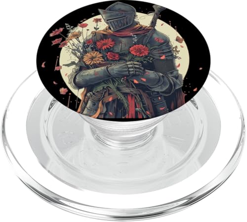 Lustiger mittelalterlicher Ritter mit Blumen in der Hand Outfit PopSockets PopGrip für MagSafe von Cool Knight with flowers