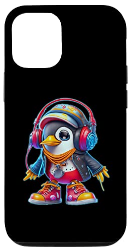 Hülle für iPhone 14 Pro DJ Pinguin Roboter Pinguin 3D Cartoon trägt Kopfhörer von Cool Penguins