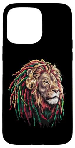 Hülle für iPhone 15 Pro Max Lion Art trägt Musik-Kopfhörer, Wildlife mit Musikliebhaber von Cool Rasta Lion Music Lover Headphones Graphic Tee