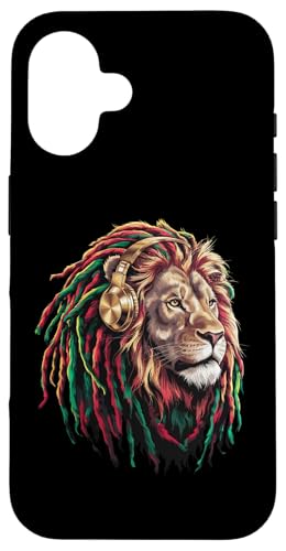 Hülle für iPhone 16 Lion Art trägt Musik-Kopfhörer, Wildlife mit Musikliebhaber von Cool Rasta Lion Music Lover Headphones Graphic Tee