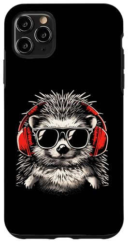 Hülle für iPhone 11 Pro Max Niedliche Igel DJ Rocking Sonnenbrille Kopfhörer von Cool animal Music lover Hipster Quirky animal