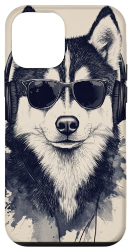 Hülle für iPhone 12 mini Husky Sonnenbrille Kopfhörer Husky Art Music Liebhaber von Cool dog Pet lover gift Animal headphones