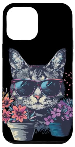 Hülle für iPhone 13 Pro Max Bunte Topfblumen mit lässiger, cooler Katze mit bespektakelter Katze von Cool gardener cat