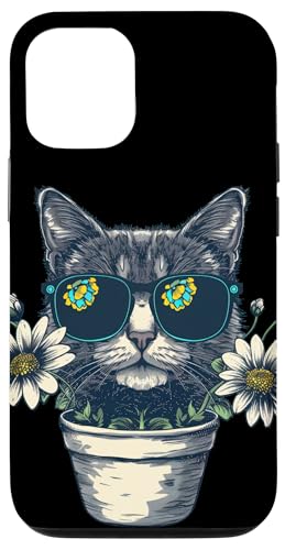 Hülle für iPhone 15 Pro Tolle Garten-Sonnenbrille Katze mit lustigen Topfpflanzen von Cool gardener cat