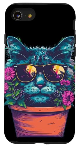 Hülle für iPhone SE (2020) / 7 / 8 Feline Gärtnerkatze für eine blühende Atmosphäre mit Topfpflanze von Cool gardener cat