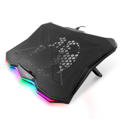 DeepGaming Tragbarer Kühlständer bis zu 44,9 cm (17,3 Zoll), leiser Lüfter mit Geschwindigkeitsregelung, 7-Fach Verstellbarer Ständer, LED-Rainbow, 2-Port-USB-Hub von CoolBox