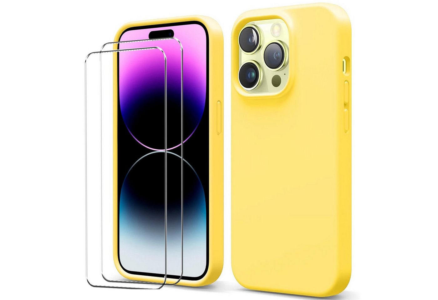 CoolGadget Handyhülle Gelb als 2in1 Schutz Cover Set für das Apple iPhone 12 / 12 Pro 6,1 Zoll, 2x Glas Display Schutz Folie + 1x Case Hülle für iPhone 12 12 Pro von CoolGadget