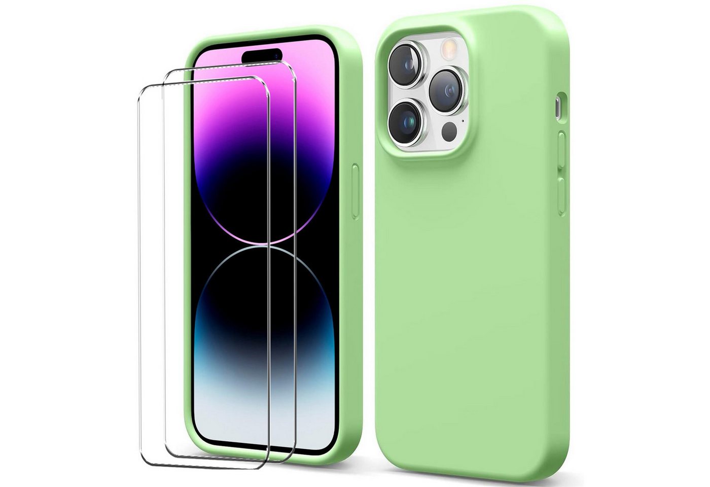 CoolGadget Handyhülle Grün als 2in1 Schutz Cover Set für das Apple iPhone 13 6,1 Zoll, 2x 9H Glas Display Schutz Folie + 1x TPU Case Hülle für iPhone 13 von CoolGadget