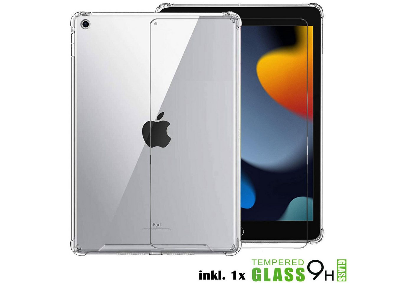 CoolGadget Tablet-Hülle TPU Silikon Case für Apple iPad 9.7 2018 24,6 cm (9,7 Zoll), inkl. Glas Schutzfolie Schutz Hülle Panzer Cover in Transparent von CoolGadget