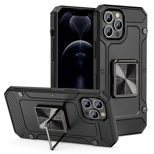 Coolden Armor Hülle für iPhone 12 Case iPhone 12 Pro Hülle Militär Stoßfest Handyhülle Ring Ständer Schutzhülle Bumper Cover Dual Layer FallSchutz Robust Hülle für iPhone 12/12 Pro 6,1 Zoll, Schwarz von Coolden