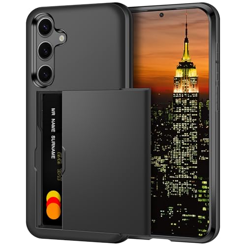 Coolden Handyhülle für Samsung Galaxy S24 FE Hülle mit Kartenfach Armor Stoßfest Hülle Silikon TPU Bumper Cover Case Heavy Duty Schutzhülle Brieftasche Etui Handyhülle für Samsung S24 FE Schwarz von Coolden