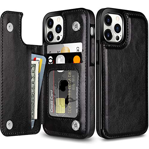 Coolden für iPhone 12 Hülle iPhone 12 Pro Handyhülle Premium PU Leder Flipcase Hülle mit Kartenhalter Steckplatz Stoßfeste Schutzhülle Brieftasche Cover Hülle für iPhone 12/12 Pro 6.1 Zoll Schwarz von Coolden