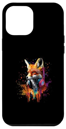 Hülle für iPhone 12 Pro Max Künstlerisch Bunt Fuchs mit DJ Kopfhörer Waldtier Fuchs von Coole Bunte Künstlerische Fuchs Waldtier Motive