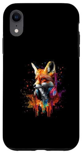 Hülle für iPhone XR Künstlerisch Bunt Fuchs mit DJ Kopfhörer Waldtier Fuchs von Coole Bunte Künstlerische Fuchs Waldtier Motive